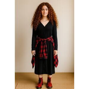 Cuddl Duds Softwear Black Button Front Maxi Duster Cardigan Dress Small